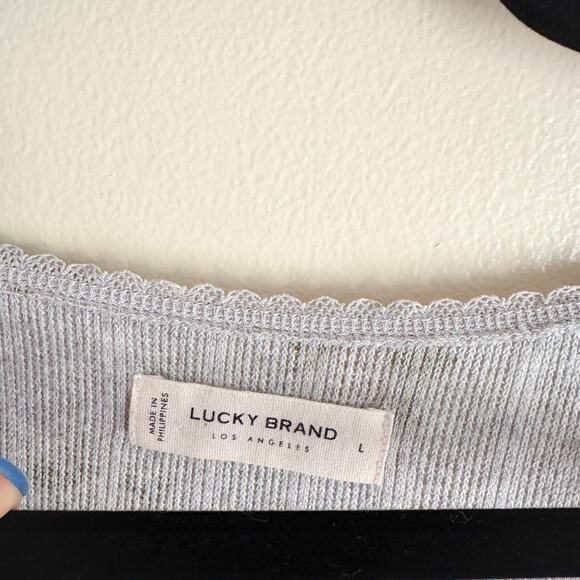 Lucky Brand Grey + Pink Flower Print Square Neck Girlie Cardigan Large - Picture 3 of 7